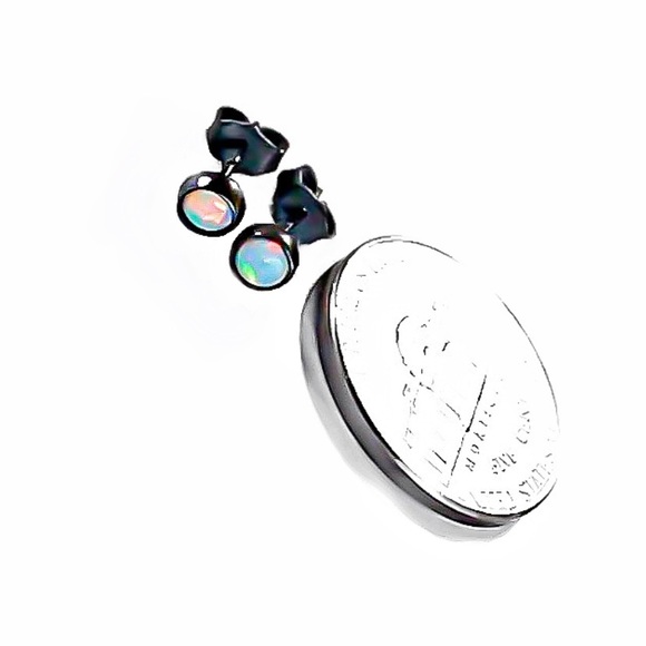 Oxidized 925 Sterling Silver 4mm Genuine White Fire Opal Gemstone Stud Earrings - Picture 4 of 13